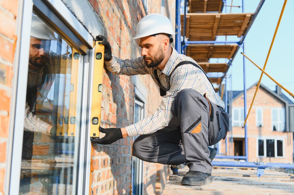 Bouwvakker aan het werk bij een raam
